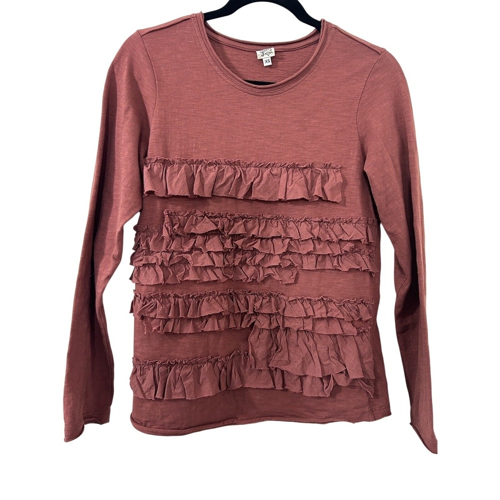 Ivy Jane Womens XS Ruffle Tiered Slub Knit Long Sleeve Top Terracotta Rose Boho - Picture 1 of 14